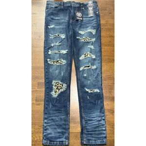 NEW Encrypted SKINNY FIT Animal Print Denim Blue Jeans Unisex Mens Size 34 X 33